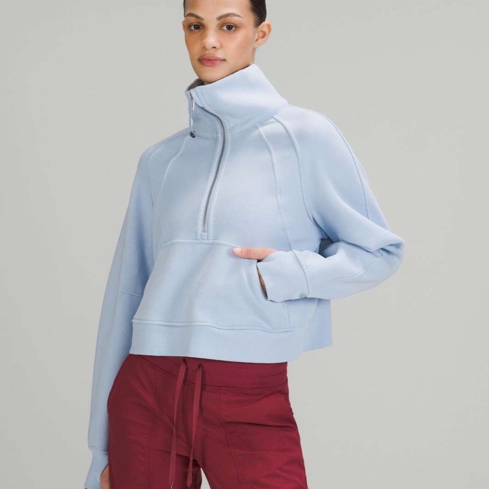 Lululemon Scuba Oversized Funnel Neck Shirt in Blue Linen size M/L